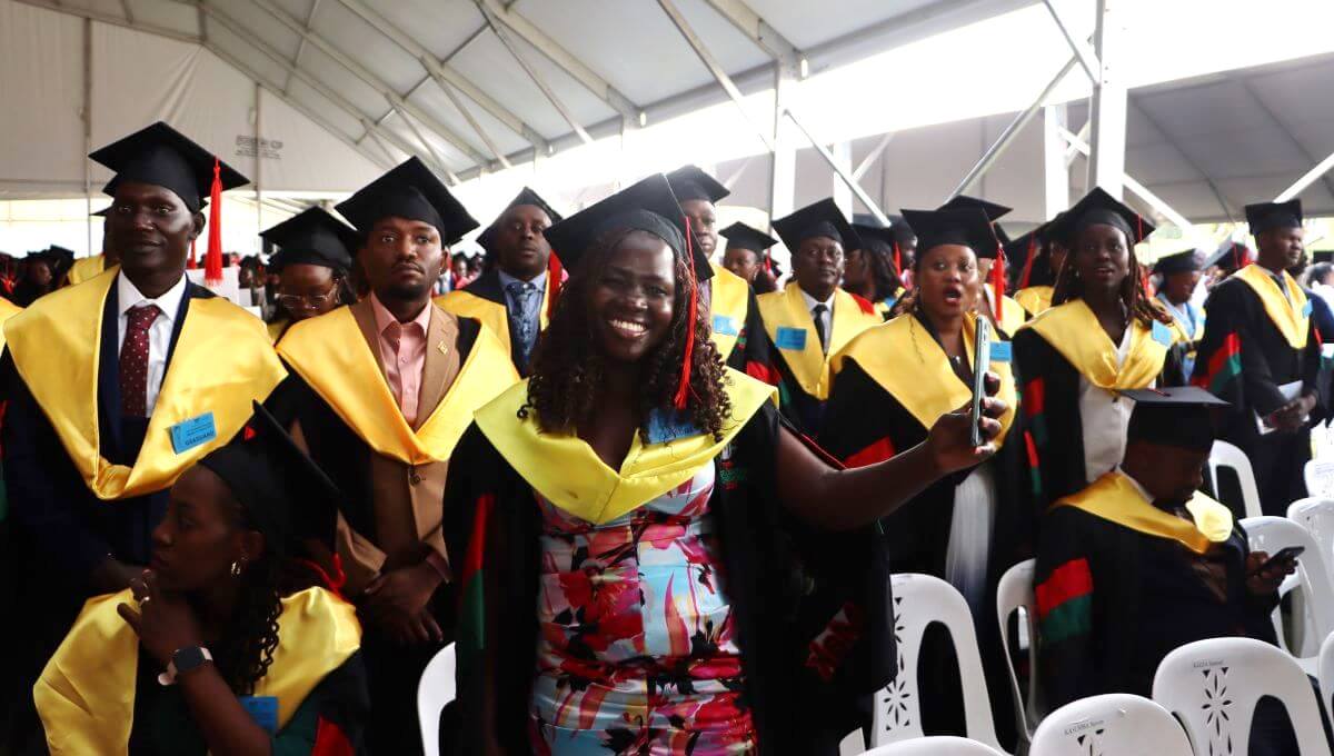 CoCIS Masters Graduands in the Freedom Square stand as their names are read. 75th Graduation Ceremony, Day 1, CoCIS, CEES, CoVAB and School of Law. 13th January 2025, Freedom Square, Makerere University, Kampala Uganda, East Africa.