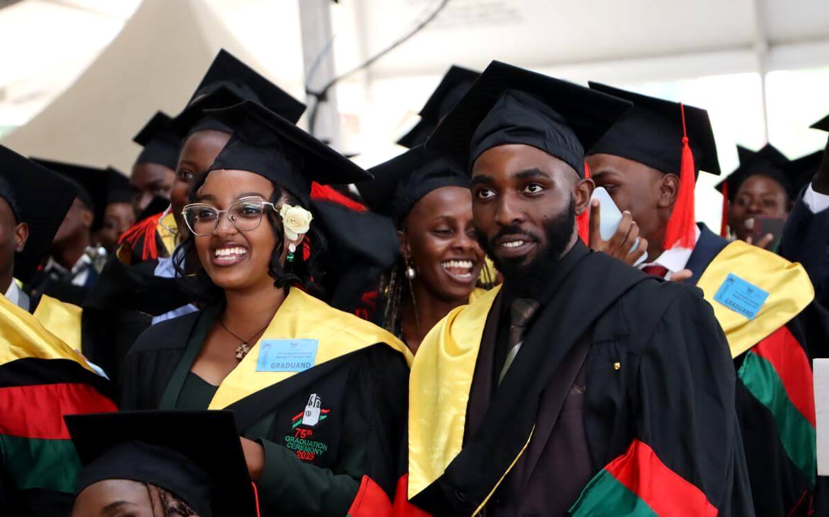 A section of the undergraduate candidates. 75th Graduation Ceremony, Day 1, CoCIS, CEES, CoVAB and School of Law. 13th January 2025, Freedom Square, Makerere University, Kampala Uganda, East Africa.