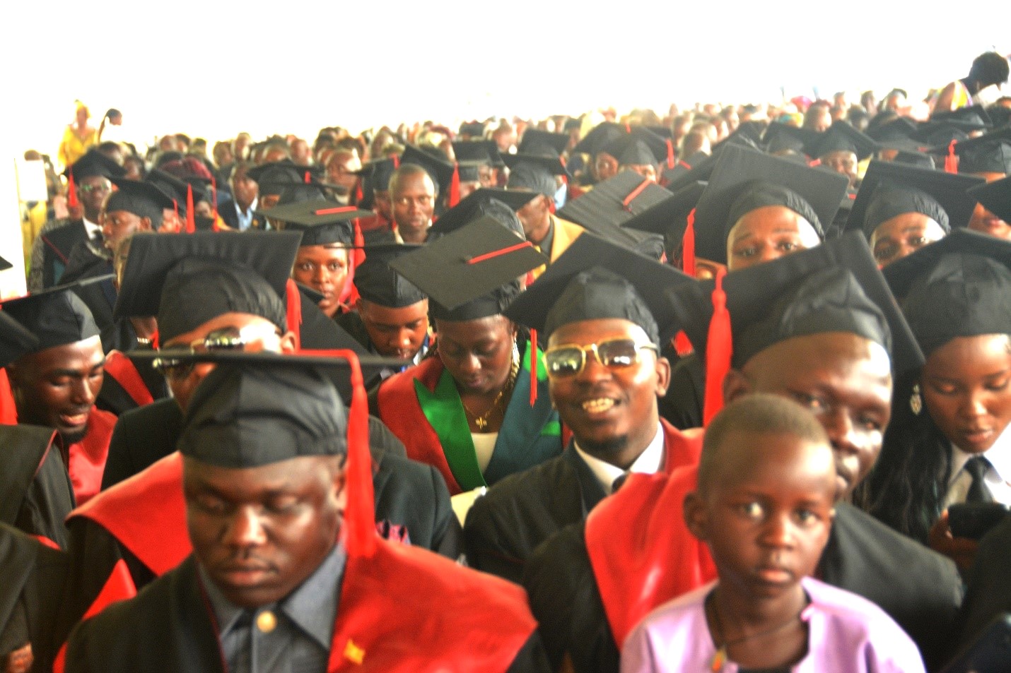 Some of the graduating students at the ceremony. 75th Graduation Ceremony, Day 1, CoCIS, CEES, CoVAB and School of Law. 13th January 2025, Freedom Square, Makerere University, Kampala Uganda, East Africa.