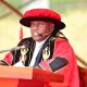 Hon. Dr. Crispus Kiyonga addresses the congregation. 75th Graduation Ceremony, Day 1, CoCIS, CEES, CoVAB and School of Law. 13th January 2025, Freedom Square, Makerere University, Kampala Uganda, East Africa.