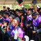 SoL Graduands celebrate after being conferred upon their awards. 75th Graduation Ceremony, Day 1, CoCIS, CEES, CoVAB and School of Law. 13th January 2025, Freedom Square, Makerere University, Kampala Uganda, East Africa.