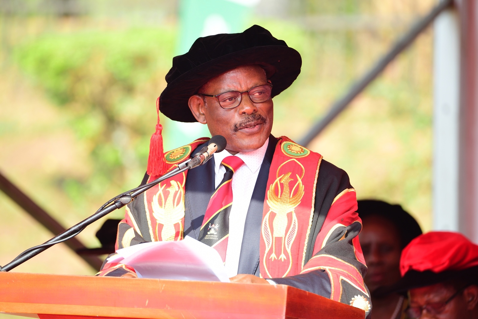 Prof. Barnabas Nawangwe addresses the congregation during the First Session. 75th Graduation Ceremony, Day 1, CoCIS, CEES, CoVAB and School of Law. 13th January 2025, Freedom Square, Makerere University, Kampala Uganda, East Africa.