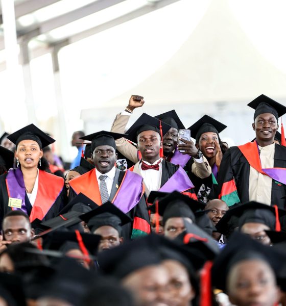 Graduands jubilate during the Mak75thGrad Ceremony. 75th Graduation Ceremony, Day 2, CoBAMS, CHS and CoNAS. 14th January 2025, Freedom Square, Makerere University, Kampala Uganda, East Africa.