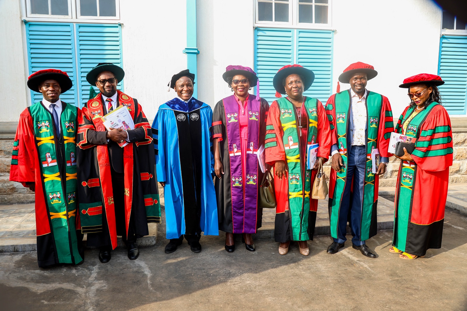 MakCHS Principal Assoc. Prof. Bruce Kirenga (2nd left) with MakCHS Faculty. 75th Graduation Ceremony, Day 2, CoBAMS, CHS and CoNAS. 14th January 2025, Freedom Square, Makerere University, Kampala Uganda, East Africa.