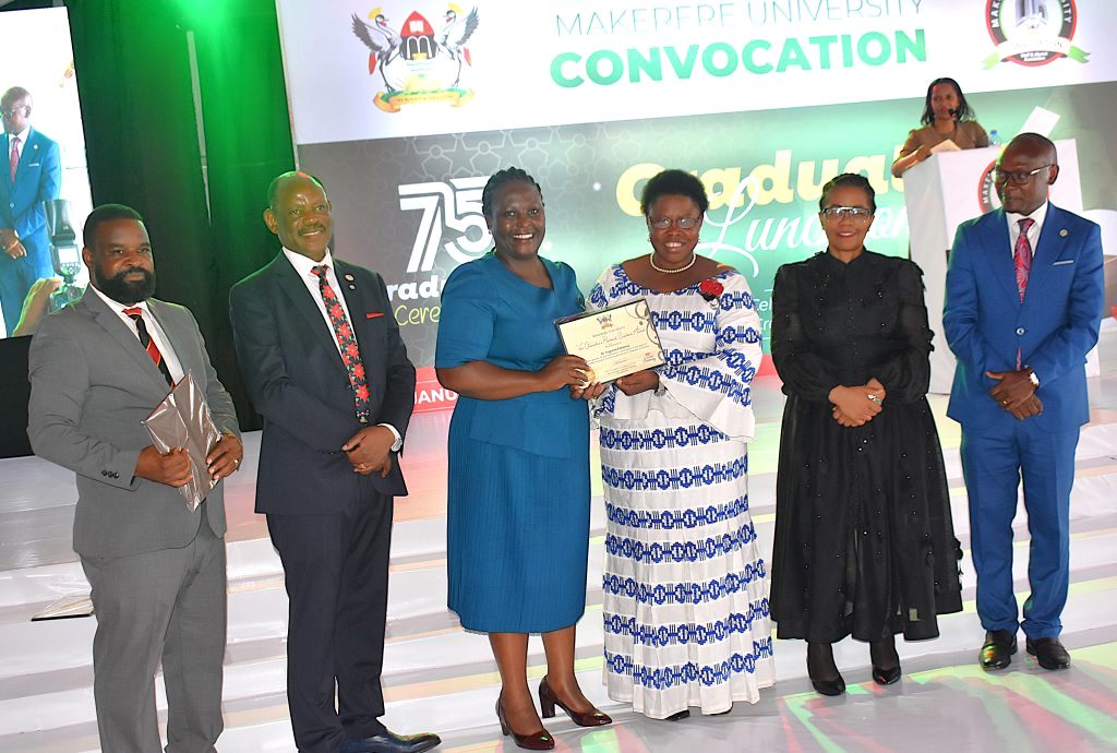 Dr Patience Tugume also received the Mid-Career Researchers Award. 75th Graduation Ceremony, Day 2, CoBAMS, CHS and CoNAS. 14th January 2025, Freedom Square, Makerere University, Kampala Uganda, East Africa.