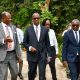 The Vice Chancellor-Prof. Barnabas Nawangwe (Left) and Chairman Convocation-Mr. George Mugabi Turyamureeba (Right) receive the Chairperson PACEID-Mr. Odrek Rwabwogo (Centre) upon his arrival at the Convocation House. 75th Graduation Ceremony, Day 3, MUBSS. Convocation Luncheon, 15th January 2025, Edge Road, Makerere University, Kampala Uganda, East Africa.