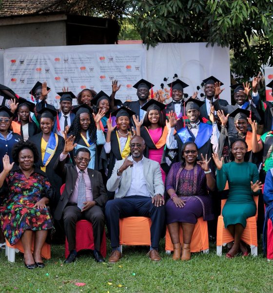 Graduates and officials pose in a photo at the event. 75th Graduation Ceremony, Day 5, CAES, CEDAT and CHUSS. Celebration of completion of 36 Mastercard Foundation Scholars, 17th January 2025, Guest House, Makerere University, Kampala Uganda, East Africa.