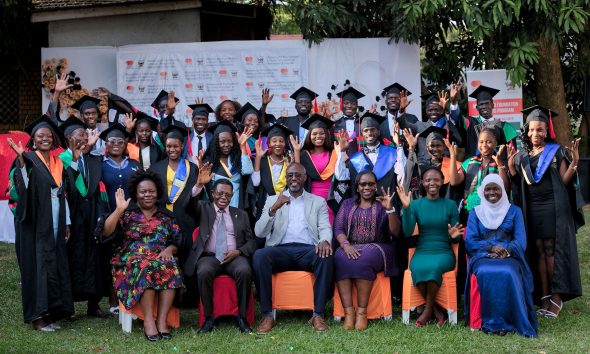 Graduates and officials pose in a photo at the event. 75th Graduation Ceremony, Day 5, CAES, CEDAT and CHUSS. Celebration of completion of 36 Mastercard Foundation Scholars, 17th January 2025, Guest House, Makerere University, Kampala Uganda, East Africa.