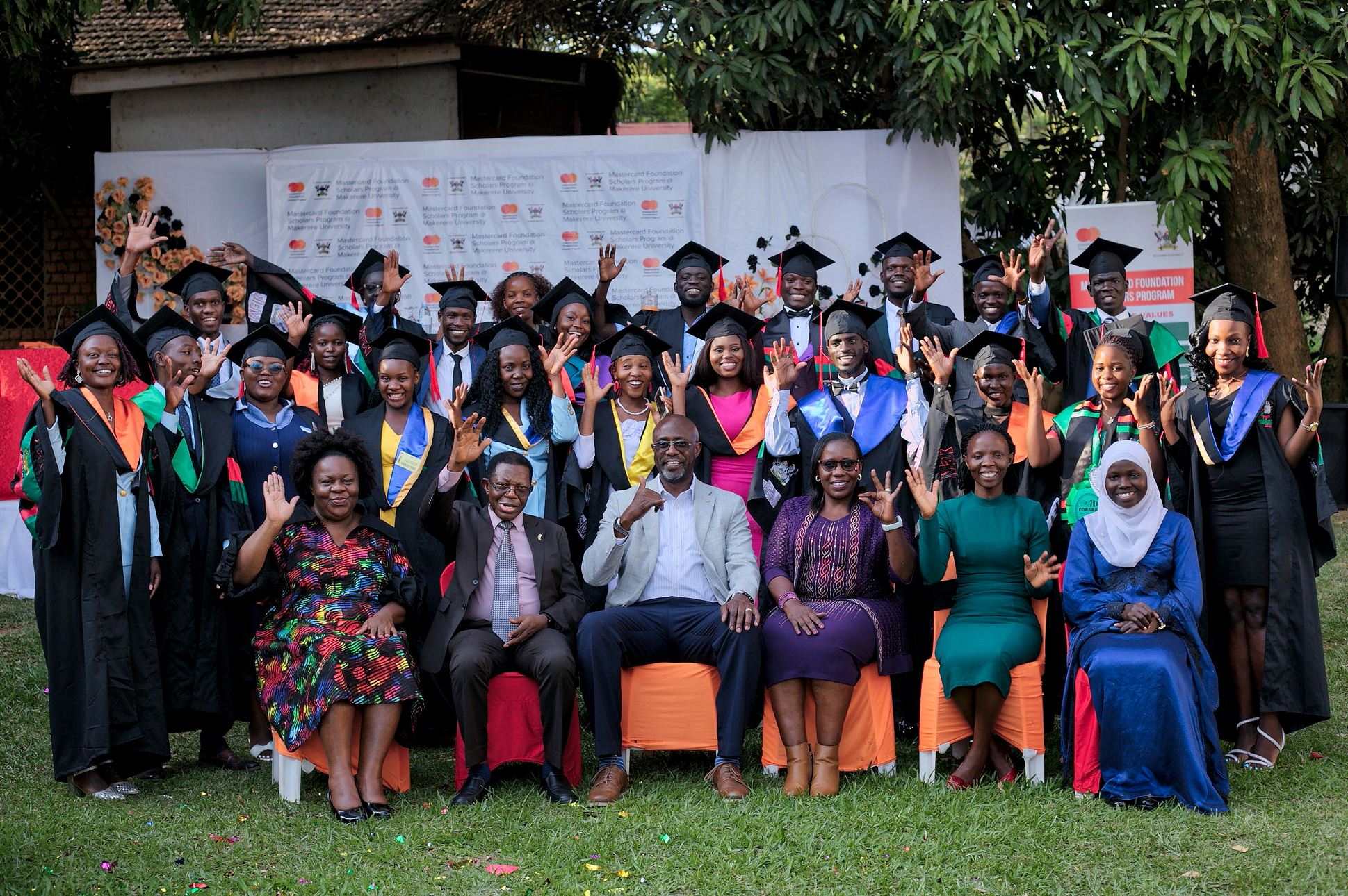 Graduates and officials pose in a photo at the event. 75th Graduation Ceremony, Day 5, CAES, CEDAT and CHUSS. Celebration of completion of 36 Mastercard Foundation Scholars, 17th January 2025, Guest House, Makerere University, Kampala Uganda, East Africa.