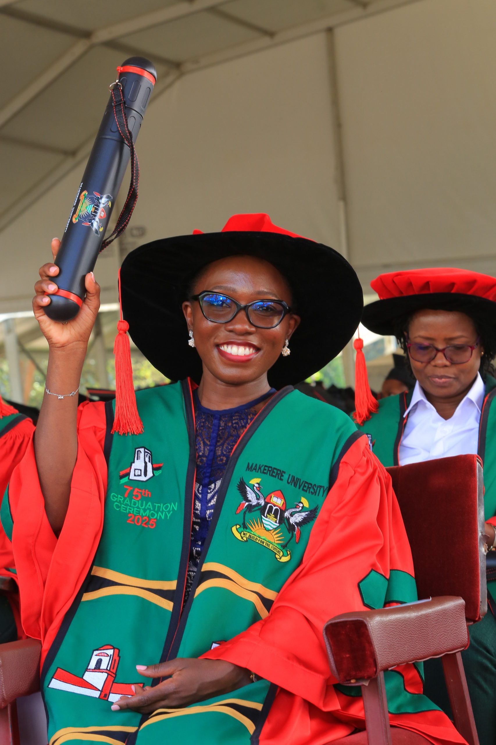 Dr Nansereko Sophie celebrating her victory. 75th Graduation Ceremony, Day 5, CAES, CEDAT and CHUSS. 17th January 2025, Freedom Square, Makerere University, Kampala Uganda, East Africa.