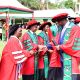 PhD Graduate Dr. Idd Ramathani is congratulated by staff from the College of Agricultural and Environmental Sciences (CAES) after being conferred upon his award on Day 5 of the 75th Graduation Ceremony. 75th Graduation Ceremony, Day 5, CAES, CEDAT and CHUSS. 17th January 2025, Freedom Square, Makerere University, Kampala Uganda, East Africa.