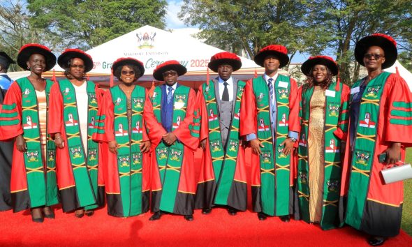 Some of the 19 PhD graduates from CAES at the 75th graduation ceremony. 75th Graduation Ceremony, Day 5, CAES, CEDAT and CHUSS. 17th January 2025, Freedom Square, Makerere University, Kampala Uganda, East Africa.