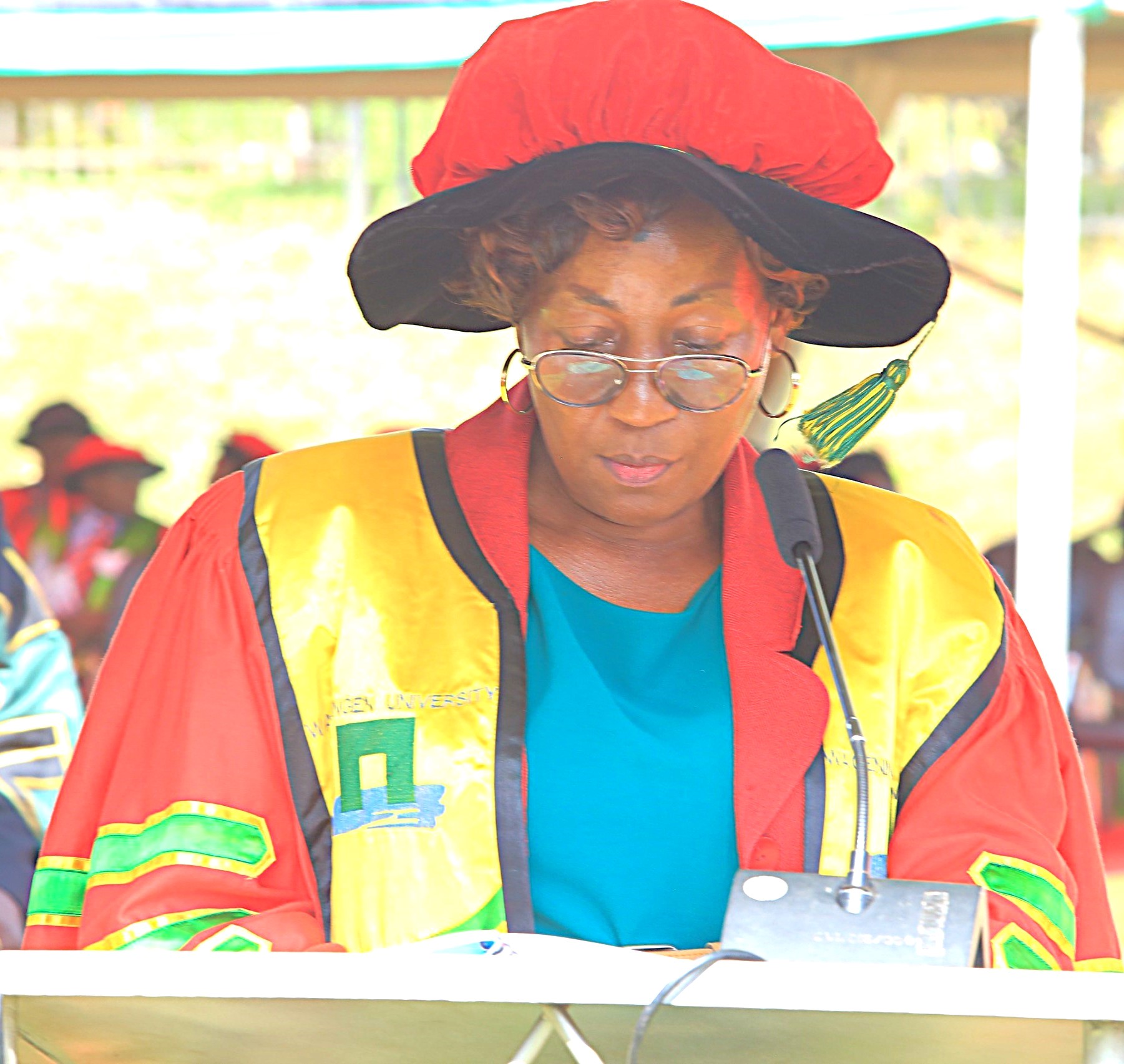 The Principal of CAES, Prof. Gorettie Nabanoga presenting PhD graduates at the ceremony. 75th Graduation Ceremony, Day 5, CAES, CEDAT and CHUSS. 17th January 2025, Freedom Square, Makerere University, Kampala Uganda, East Africa.