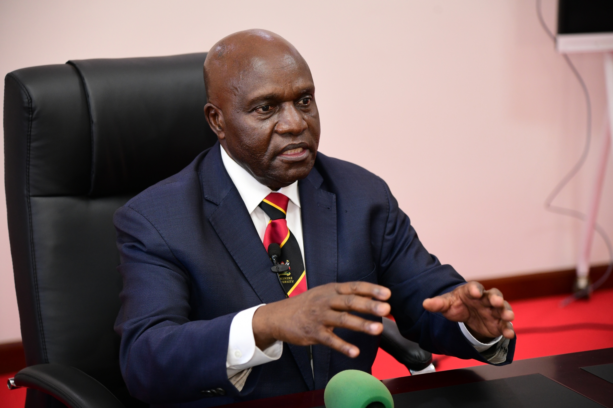 The Chancellor, Hon. Dr. Crispus Kiyonga gestures during his interview on 17th January 2025. 75th Graduation Ceremony, Day 5, CAES, CEDAT and CHUSS. 17th January 2025, Freedom Square, Makerere University, Kampala Uganda, East Africa.