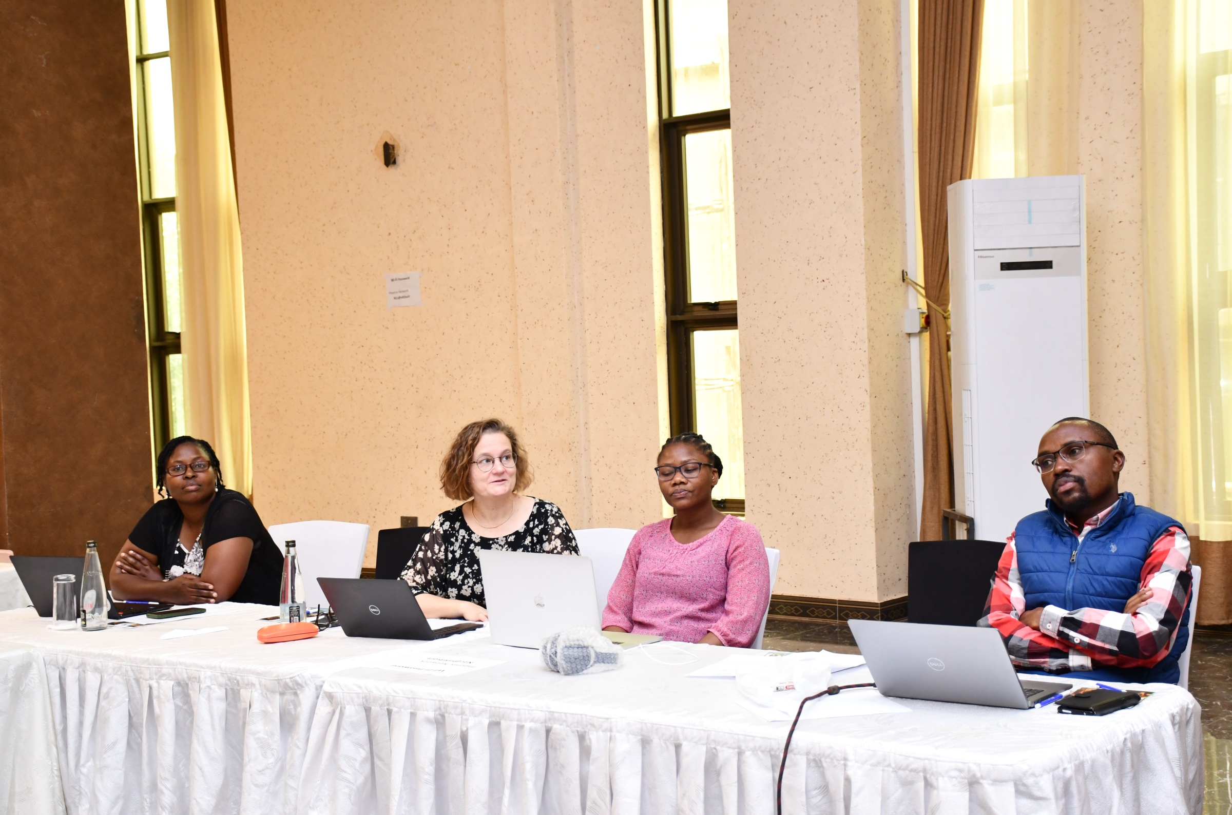 Left to Right: The research team, Dr. Kellen Aganyira, Prof. Tiina Kontinen, Dr. Judith Kanamba and Dr. Karembe Ahimbisibwe. College of Education and External Studies (CEES), Makerere University in collaboration with international partners dissemination seminar of study on "Enacted Citizenship in Times of Uncertainty," ocused on teachers' lived experiences during the COVID-19 pandemic in Uganda and Tanzania, Nican Resort Hotel, Kampala Uganda, East Africa.