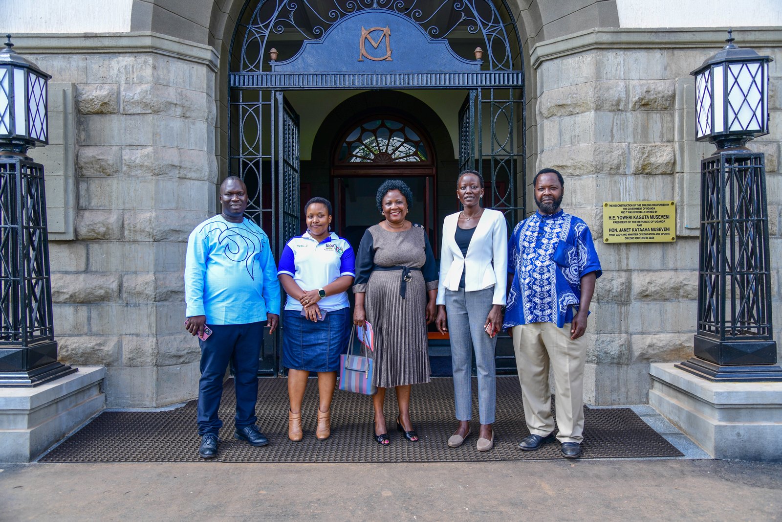 Dr. Harriet Nabushawo (C) with L-R: Dr. Joseph Watuleke, Ms. Nuluyati Nalwadda, Dr. Stella Achen and Dr. Oscar Mugula. Department of Adult and Community Education, School of Distance and Lifelong Learning, College of Education and External Studies (CEES) hosting 17 exchange students from the University of Agder, Norway, as part of a one-month field course. Induction January 6th, 2025, Main Building, Makerere University, Kampala Uganda, East Africa.