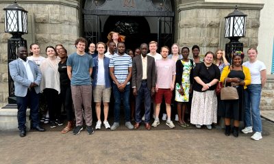 The Principal CEES, Prof. Anthony Muwagga Mugagga (C) poses for a group photo with CEES Staff and the exchange students.Department of Adult and Community Education, School of Distance and Lifelong Learning, College of Education and External Studies (CEES) hosting 17 exchange students from the University of Agder, Norway, as part of a one-month field course. Induction January 6th, 2025, Main Building, Makerere University, Kampala Uganda, East Africa.