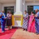 Hon. Janet Kataaha Museveni (4th Right) and Hon. Dr. Joyce Moriku Kaducu (3rd Right) with Left to Right: Prof. Buyinza Mukadasi, Prof. Barnabas Nawangwe, Mrs. Lorna Magara, Prof. Henry Alinaitwe and Prof. Ronald Naluwairo after unveiling the plaque on 18th December 2024. UGX7.3bn Government of Uganda-funded three-storied School of Law New Building official opening on 18th December, 2024 by the First Lady and Minister for Education and Sports, Hon. Janet Kataaha Museveni, Makerere University, Kampala Uganda, East Africa.