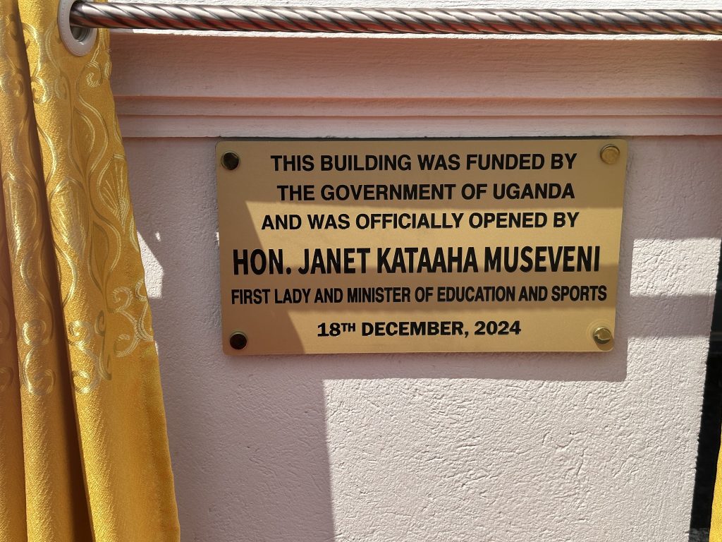 The plaque commemorating the launch of the School of Law New Building. UGX7.3bn Government of Uganda-funded three-storied School of Law New Building official opening on 18th December, 2024 by the First Lady and Minister for Education and Sports, Hon. Janet Kataaha Museveni, Makerere University, Kampala Uganda, East Africa.