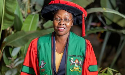 Dr. Roselline Achola adorned in her PhD gown. 75th Graduation Ceremony, Day 2, CoBAMS, CHS and CoNAS. 14th January 2025, Freedom Square, Makerere University, Kampala Uganda, East Africa.