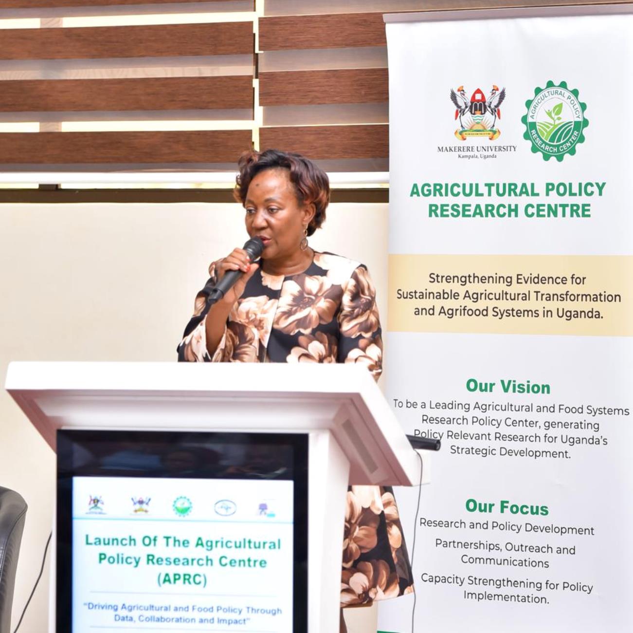 CAES Principal, Prof. Gorettie Nabanoga further emphasized the significance of the Centre in bridging the gap between scientific research and policy-making. Official launch of Agricultural Policy Research Centre (APRC), College of Agricultural and Environmental Sciences (CAES) by Uganda’s Minister of Agriculture, Animal Industry, and Fisheries (MAAIF), represented by Mr. Steven Byantwale, the Commissioner for Crop Protection, 24th February 2025, Makerere University School of Public Health Auditorium, Kampala Uganda, East Africa.