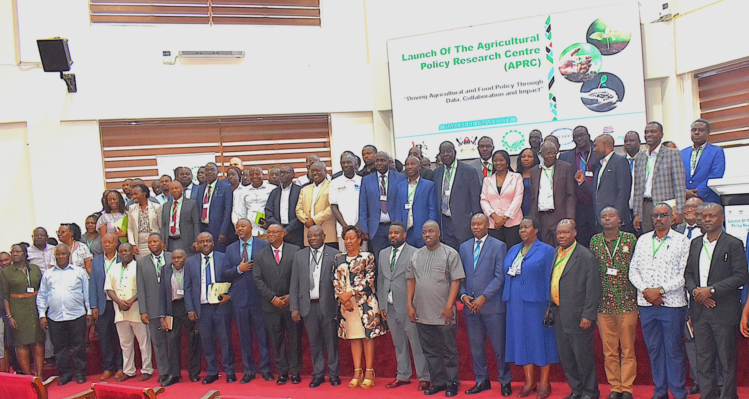 Stakeholders in the Agricultural Sector at the launch of the Agricultural Policy Research Centre in the School of Public Health Auditorium at Makerere on 24th February 2025. Official launch of Agricultural Policy Research Centre (APRC), College of Agricultural and Environmental Sciences (CAES) by Uganda’s Minister of Agriculture, Animal Industry, and Fisheries (MAAIF), represented by Mr. Steven Byantwale, the Commissioner for Crop Protection, 24th February 2025, Makerere University School of Public Health Auditorium, Kampala Uganda, East Africa.