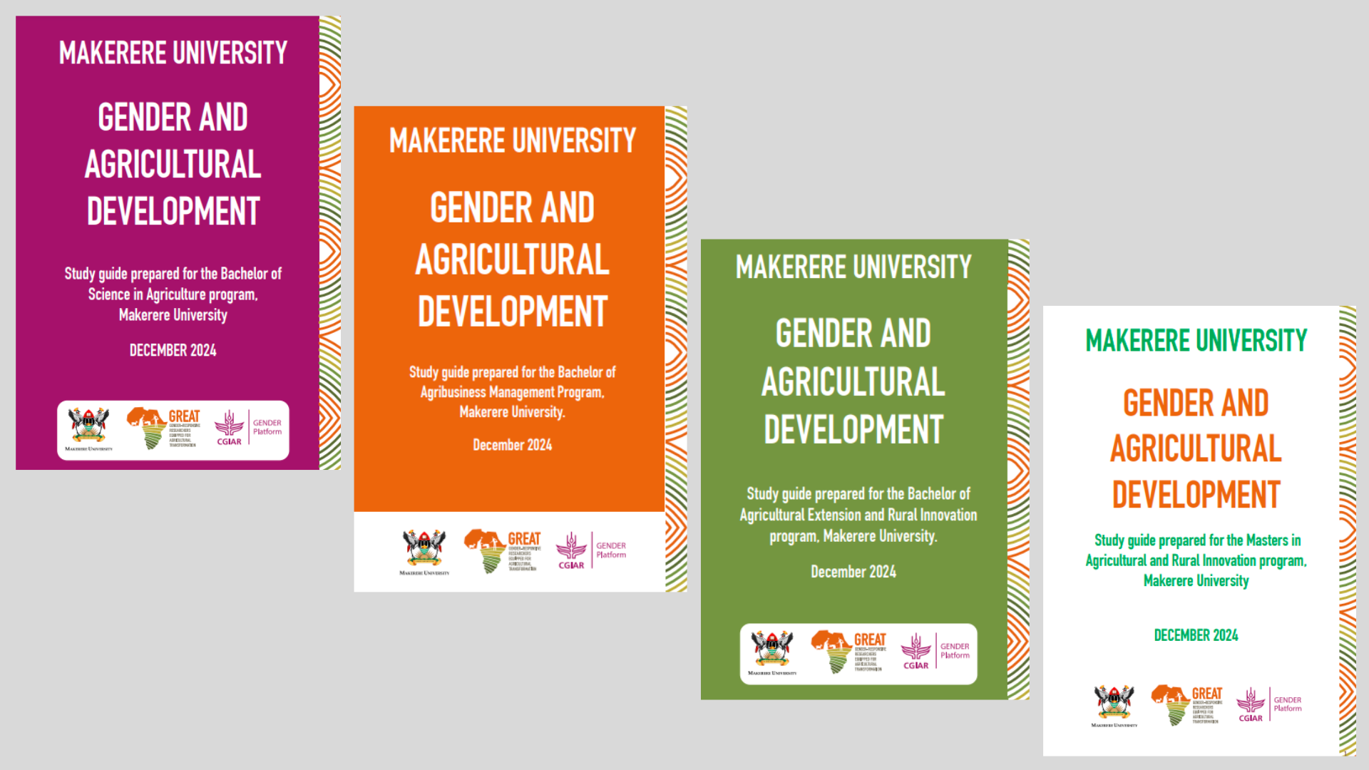 Revised materials hosted on the Makerere University e-learning portal. Efforts to enhance the gender and agriculture curriculum as an avenue to drive equitable and inclusive agricultural development. This work was done through a partnership between the Makerere University, Kampala Uganda, East Africa and the CGIAR GENDER Impact Platform.