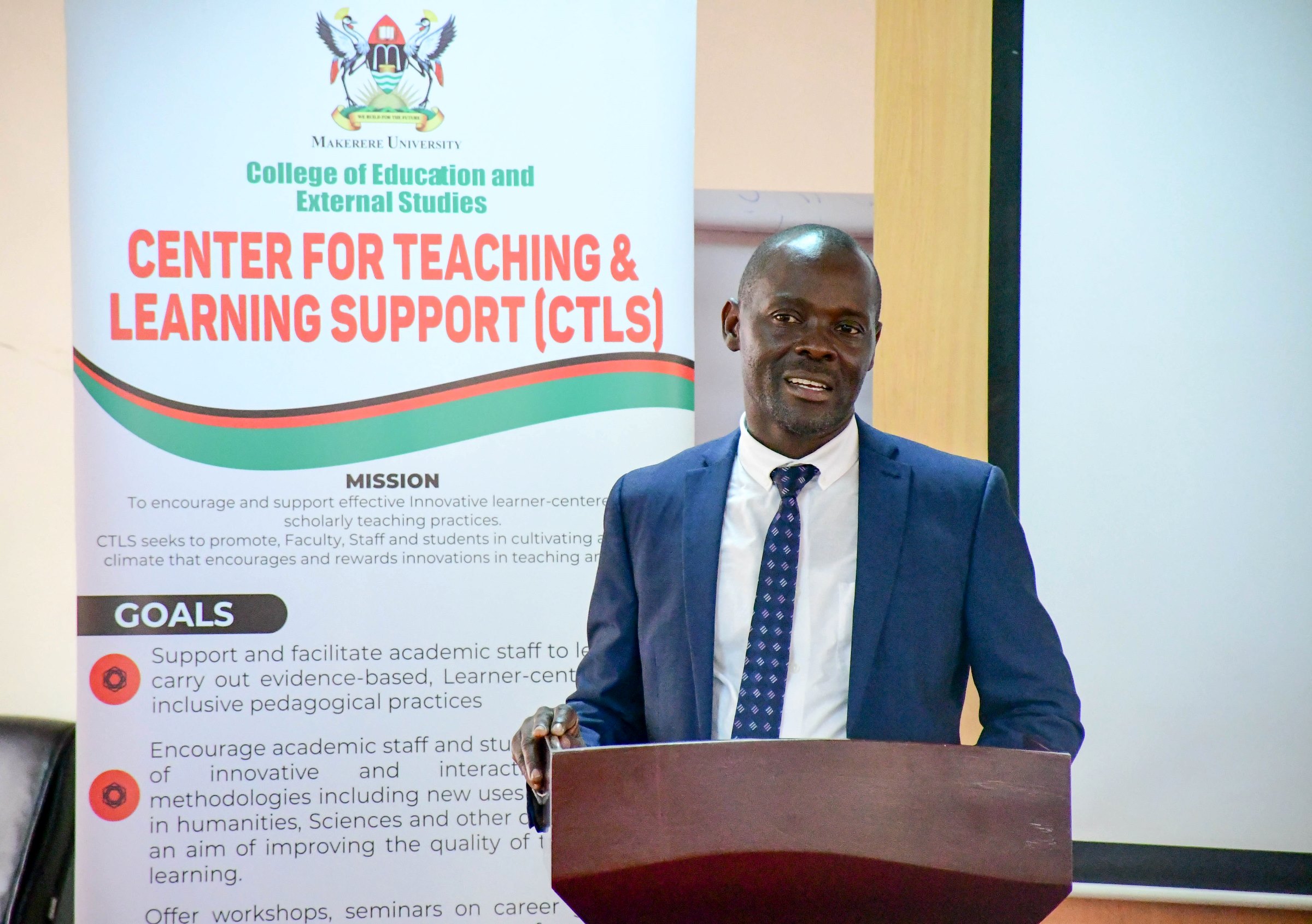 The Dean of the School of Education, Assoc. Prof. Mathias Mulumba. The Office of the Deputy Vice Chancellor (Academic Affairs) and the College of Education and External Studies (CEES) through the Centre of Teaching and Learning Support (CTLS) are implementing the Pedagogy and Professionalism course, First Cohort of 50, 19th to 21st February 2025, School of Business Conference Room, Makerere University, Kampala Uganda, East Africa.