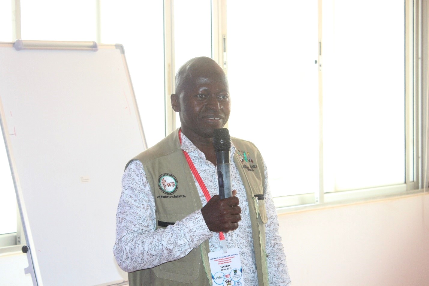 Dr. Frederick Monje, a focal person for the One Health Platform from the Ministry of Agriculture, Animal Industry and Fisheries (MAAIF) sharing insights about National One Health Platform in Uganda. Makerere University in partnership with Glasgow, UK and University of Stockholm, Sweden with support from Europe’s CIVIS  University Alliance, multi-disciplinary workshop "One Health and Diagnosing Zoonoses – Understanding the Importance of Climate Change in Disease Prevalence", at Kabira Country Club, Kampala, Uganda East Africa