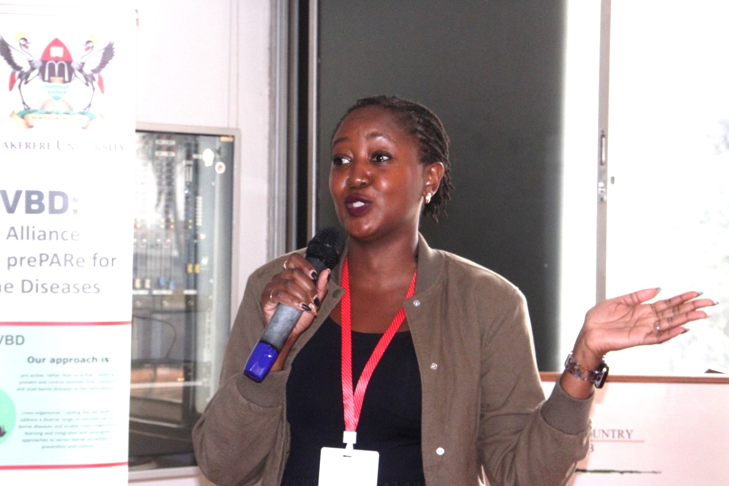 Ms. Patricia Nyinguro making her presentation. Makerere University in partnership with Glasgow, UK and University of Stockholm, Sweden with support from Europe’s CIVIS  University Alliance, multi-disciplinary workshop "One Health and Diagnosing Zoonoses – Understanding the Importance of Climate Change in Disease Prevalence", at Kabira Country Club, Kampala, Uganda East Africa