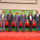 Chief Guest-Hon. Dr. J.C. Muyingo (4th Left) and Republic of Korea Ambassador to Uganda-H.E. Park Sung-Soo (4th Right) with Left to Right: Prof. Buyinza Mukadasi, Prof. Barnabas Nawangwe, Dr. James Nkata, Ms. Ahn Jihee, Prof. Henry Alinaitwe and Prof. Chun Seyeoung at the KOICA-funded project launch on 27th February 2025. Launch of a US$12.2million Korea International Cooperation Agency (KOICA) funded project to enhance the Distance Education Environment by Hon. Dr. John Chrysostom Muyingo, 27th February 2025, Main Hall, Main Building, Makerere University, Kampala Uganda, East Africa.