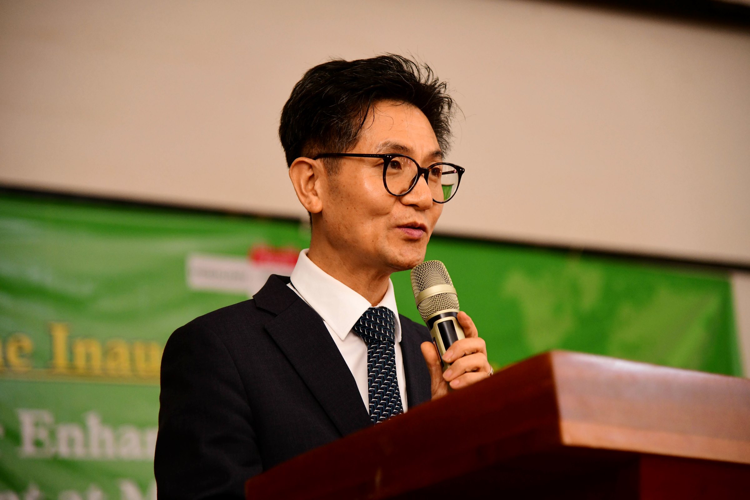 H.E. Park Sung-Soo addresses the congregation. Launch of a US$12.2million Korea International Cooperation Agency (KOICA) funded project to enhance the Distance Education Environment by Hon. Dr. John Chrysostom Muyingo, 27th February 2025, Main Hall, Main Building, Makerere University, Kampala Uganda, East Africa.