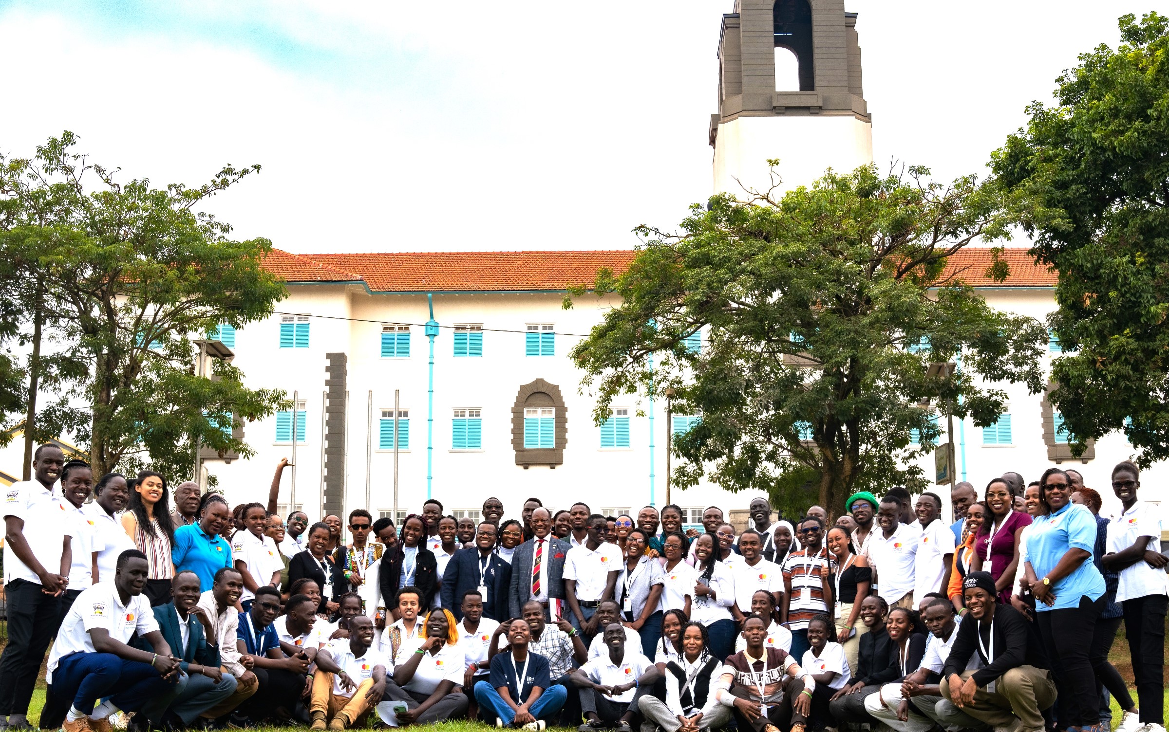 Participants at the Scholars Council meeting pose for a group photo with Prof. Barnabas Nawangwe (Centre) in the Freedom Square. Makerere University hosts the Mastercard Foundation Scholars Council Representatives meeting, which brings together young people from around 45 partner universities of the Mastercard Foundation, 2nd February 2025, Kampala Uganda, East Africa.