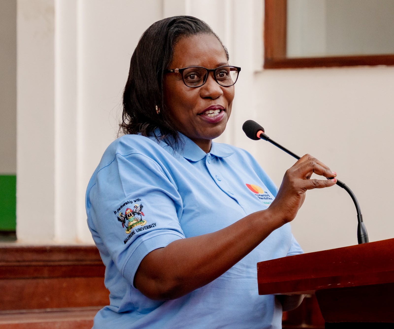 Prof. Justine Namaalwa, the Program Director, addressing the audience. Makerere University hosts the Mastercard Foundation Scholars Council Representatives meeting, which brings together young people from around 45 partner universities of the Mastercard Foundation, 2nd February 2025, Kampala Uganda, East Africa.