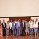 MUMCS Members pose for a group photo with their Chairperson-Prof. Barnabas Nawangwe, Secretary-Prof. Winston Tumps Ireeta and Treasurer-Prof. Juma Kasozi at the AGM on 26th February 2025. Makerere University Multi-Purpose Co-operative Society (MUMCS) Annual General Meeting (AGM) to discuss the Society’s financial performance, progress and future plans, 26th February 2025, Main Hall, Kampala Uganda, East Africa.