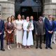 Princess Zahra Aga Khan (Centre) flanked by her daughter Sarah Boyden (to her Left) and Prof. Buyinza Mukadasi (to her Right) poses for a group photo with members of her delegation and Staff at the Main Building Entrance. Visit by Princess Zahra Aga Khan, a Member of the Board of Directors of the Aga Khan Development Network (AKDN), Trustee of the Aga Khan University (AKU) and eldest daughter of the Late Aga Khan IV, 20th February 2025, Makerere University, Kampala Uganda, East Africa.