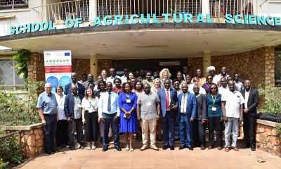 Participants together with the Project Coordinators, Prof. Heinrich Schüle and Prof. John Tabuti (2nd & 3rd R) during the conference at CAES, Makerere University on 17th March 2025. Interim Conference of the Advancing Sustainable Agricultural Value Chains through Strengthening Trans-disciplinary Skills and Cooperation in East African Doctoral Education (ADVALUE) Project co-funded by the European Union, 17th-19th March 2025, College of Agricultural and Environmental Sciences (CAES), Makerere University, Kampala and farm visit to Mr. Sam Mpiira, a dedicated smallholder farmer located in Matugga, Nansana Municipality, Uganda, East Africa.