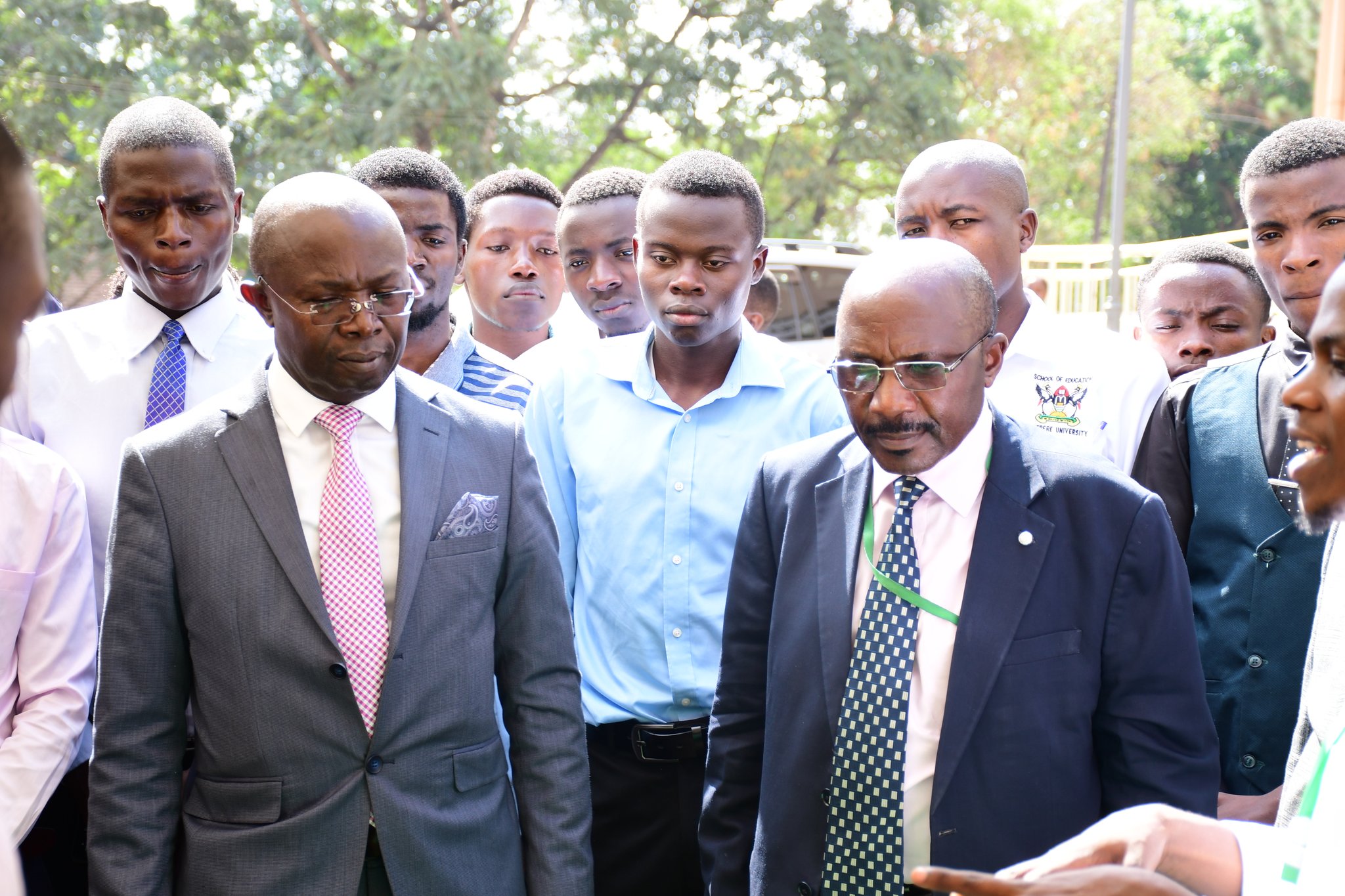 Dr. Wilson Ssabavuma (Right) and Dr. Muhammad Kiggundu (Left) tour exhibitions by students. College of Education and External Studies (CEES) Open Day and Skills Expo, theme: "Empowering Future Educators Through Skills and Innovation for National Prosperity", 14th March 2025, Yusuf Lule Central Teaching Facility Auditorium, Makerere University, Kampala Uganda, East Africa.