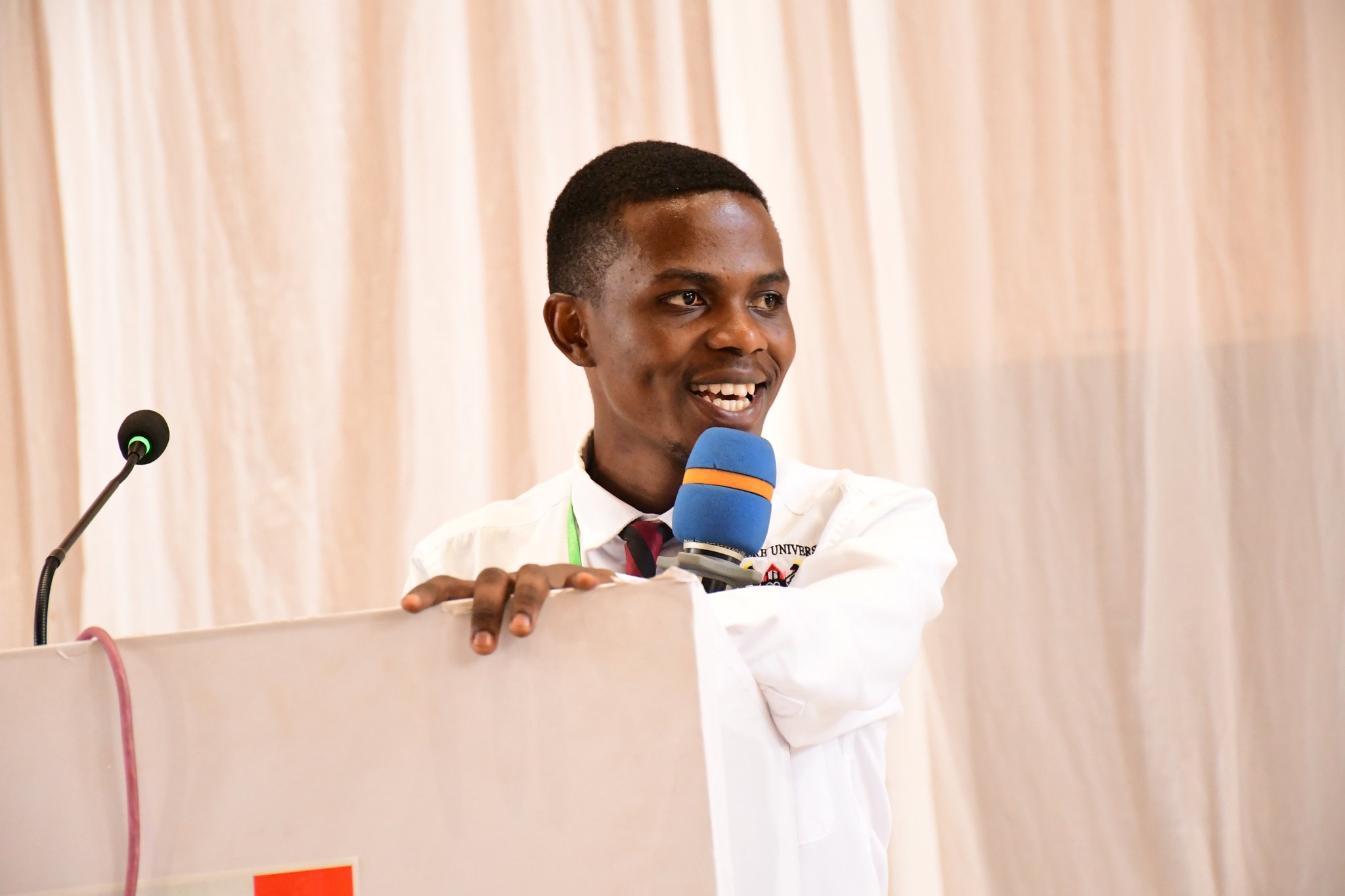 Richard Nizeyimana, a Student Leader at CEES. College of Education and External Studies (CEES) Open Day and Skills Expo, theme: "Empowering Future Educators Through Skills and Innovation for National Prosperity", 14th March 2025, Yusuf Lule Central Teaching Facility Auditorium, Makerere University, Kampala Uganda, East Africa.