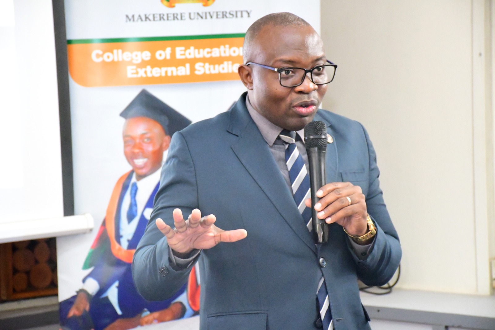 Prof. Ronald Bisaso commended the research team. Research Dissemination of Entrepreneurial Leadership Initiative for UPE schools to reboot, retool and re-orient school management by College of Education and External Studies (CEES)' Prof. Christopher Mugimu, Dr. Badru Musisi, Dr. Victoria Tamale, Dr. Justine Namaganda and Dr. Joyce Bukirwa from Muni University, 20th March 2025, Funded by the Government of Uganda through Makerere University Research and Innovations Fund (Mak-RIF), Kampala, East Africa.