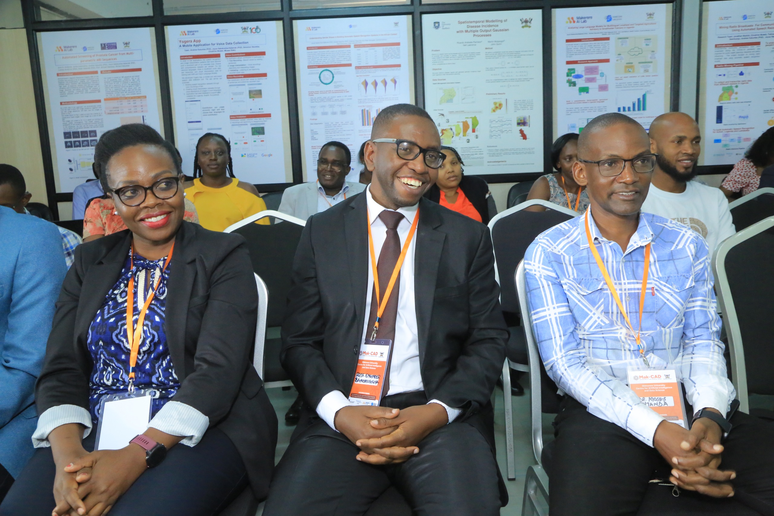 Keynote Speaker Dr. Agnes Kiragga, Prof. Engineer Bainomugisha and other staff during the lab launch. Official launch of the Makerere University Centre for Artificial Intelligence and Data Science (Mak-CAD), a hub dedicated to advancing AI research and innovation for Africa’s development. Theme: “Building Responsible AI Research and Innovations for Impact,” 13th March 2025, College of Computing and Information Sciences (CoCIS), Block B, Kampala Uganda, East Africa.