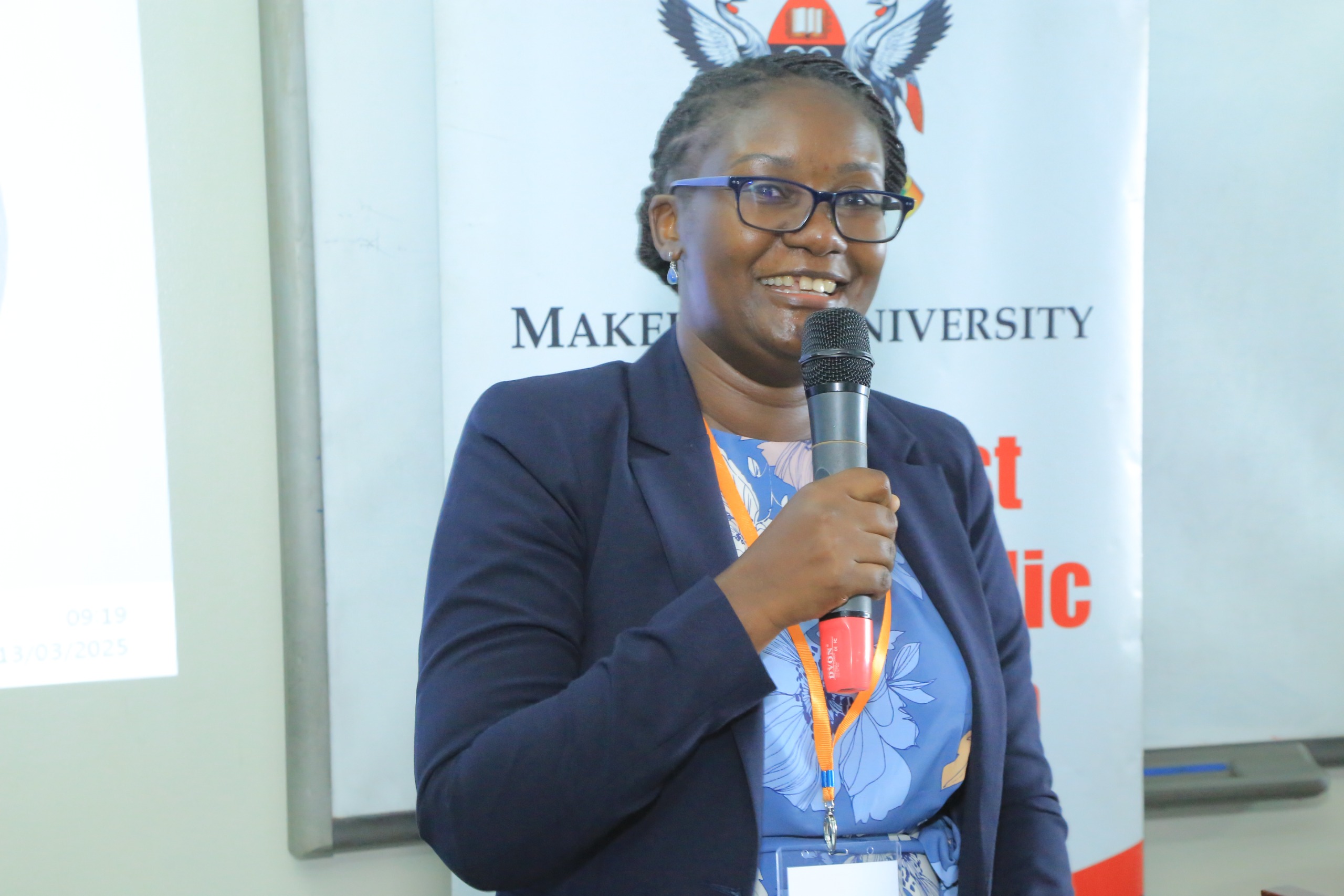 Dr. Joyce Nakatumba Nabende giving the project overview. Official launch of the Makerere University Centre for Artificial Intelligence and Data Science (Mak-CAD), a hub dedicated to advancing AI research and innovation for Africa’s development. Theme: “Building Responsible AI Research and Innovations for Impact,” 13th March 2025, College of Computing and Information Sciences (CoCIS), Block B, Kampala Uganda, East Africa.