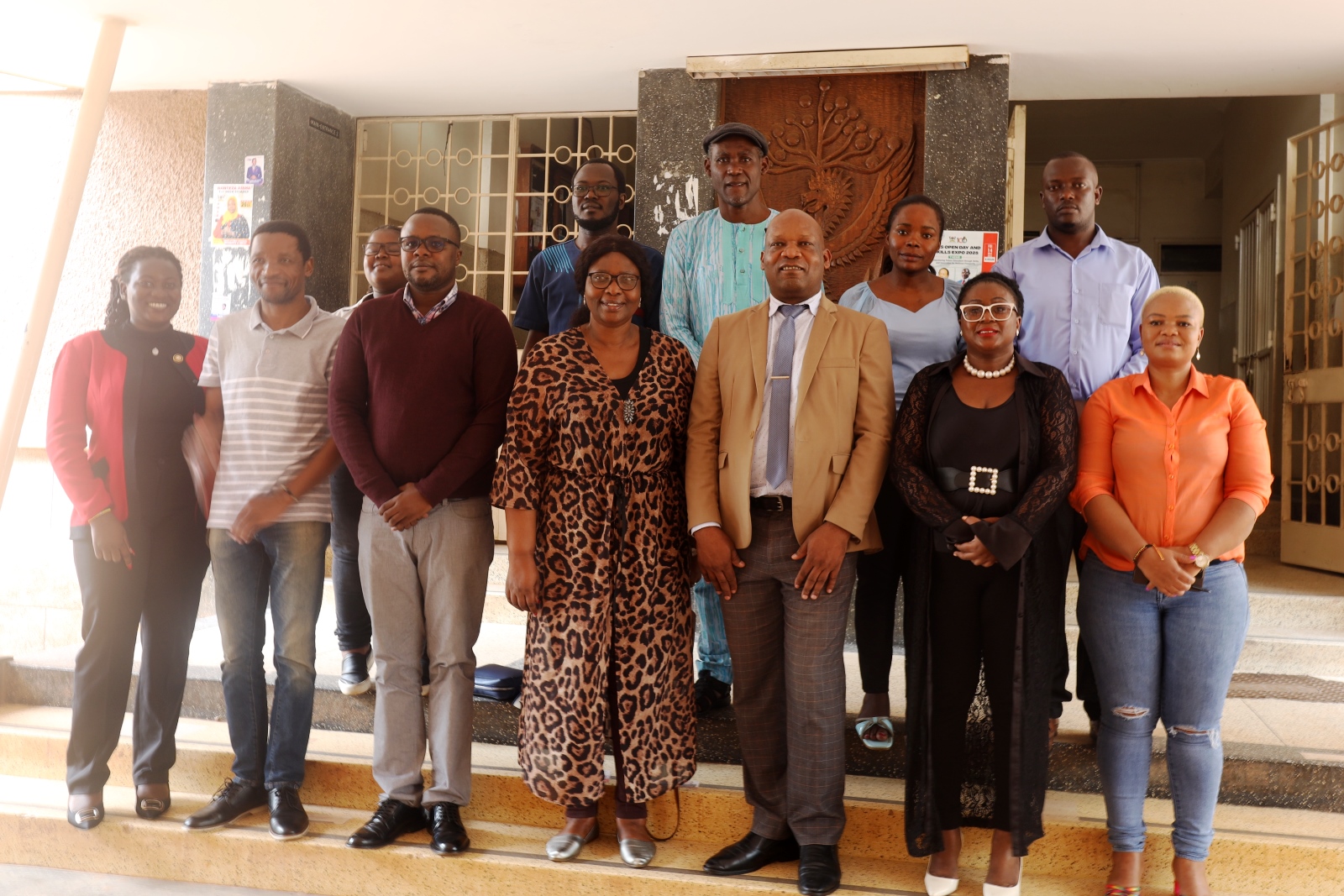 The delegation from the University of Zululand poses for a group photo with CEES staff after the 29th April 2025 meeting. University of Zululand delegation visits College of Education and External Studies (CEES, Explores collaboration on decolonization of the curriculum and teaching of Kiswahili and isiZulu, 29th April 2025, Makerere University, Kampala Uganda, East Africa.