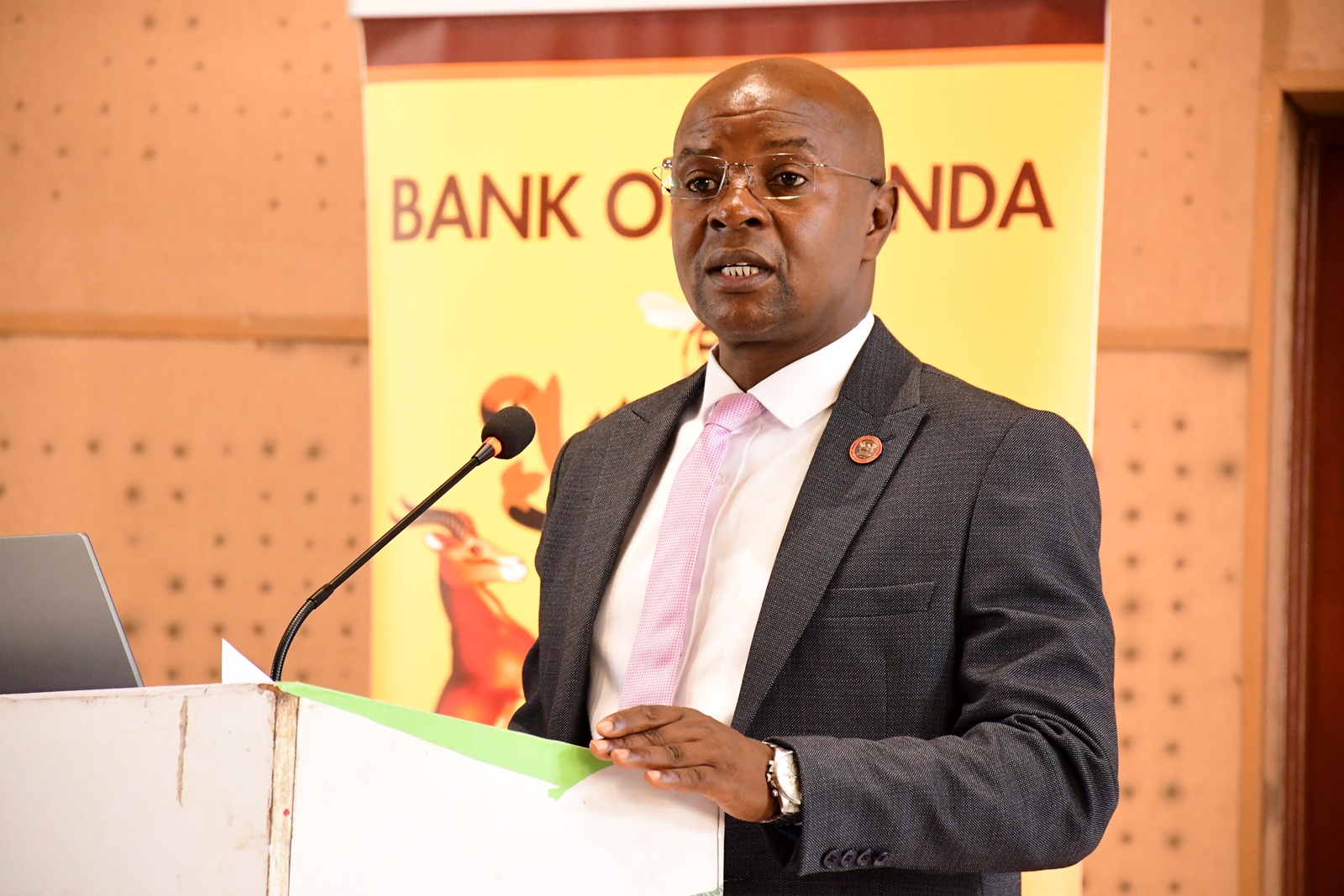 Prof. Edward Bbaale makes his remarks at the Career Talk. Bank of Uganda in partnership with College of Business and Management Sciences (CoBAMS) career talk targeting students studying economics. Theme: ‘Beyond the Books-Positioning Economics Students for National and Global Relevance,’ Commits to Annual Monetary policy engagements, 14th April 2025, Yusuf Lule Central Teaching Facility Auditorium, Makerere University, Kampala Uganda, East Africa.