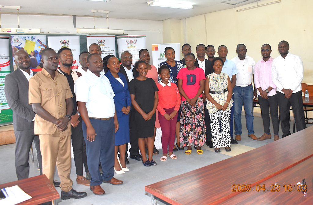 Some of the students who participated in the session alongside the organizers and guest speakers. College of Natural Sciences (CoNAS) through School of Biosciences launch of an innovative initiative – the Terminal Seminar/Symposium for Final-Year Students, 23rd April 2025, Room 201/202, JICA Building, Makerere University, Kampala Uganda, East Africa.
