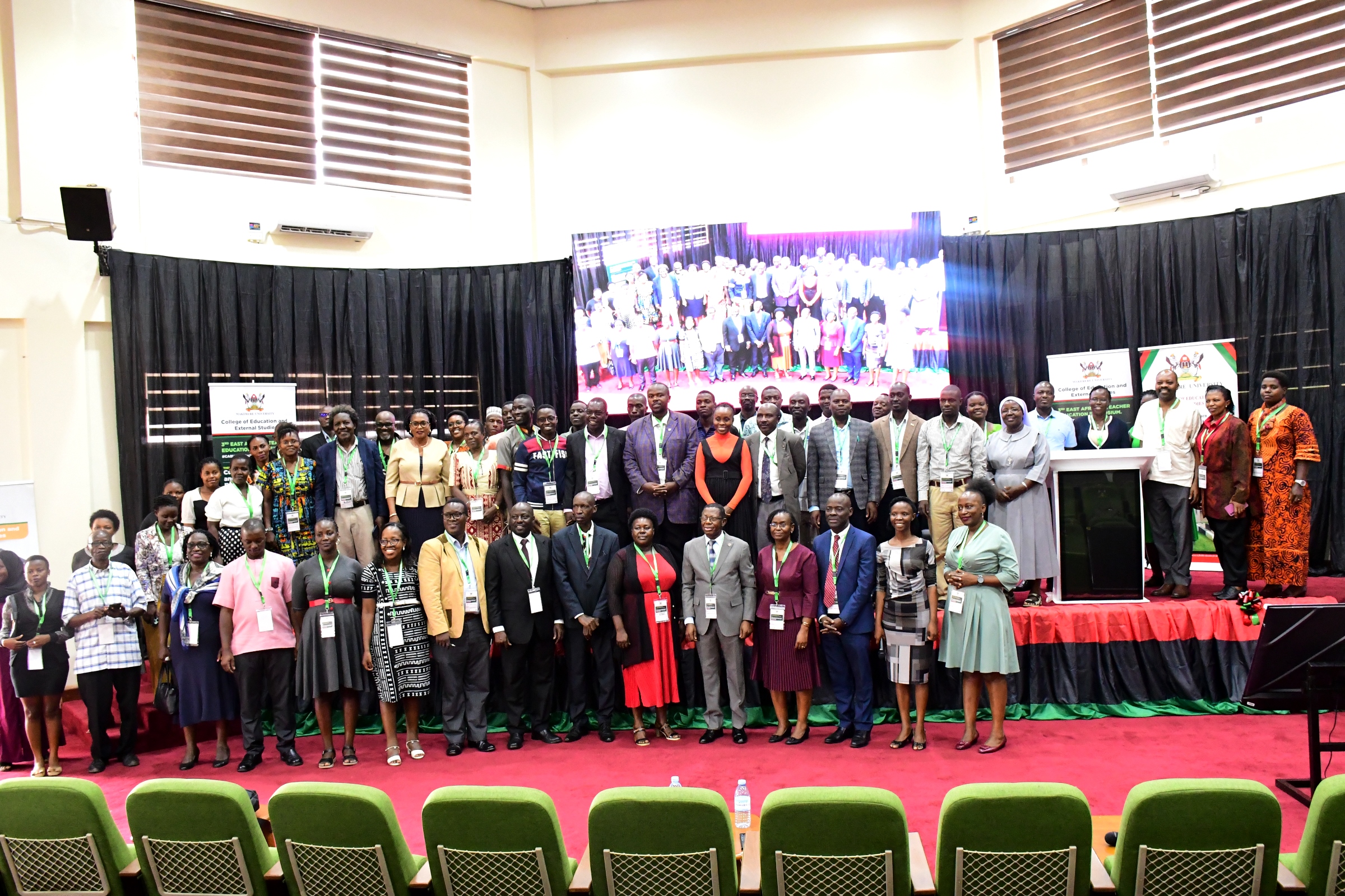 Participants pose for a group photo at the 3rd EATES, held 9th to 10th April 2025. Capacity Building for Research-Based Teacher Education (CABUTE), Norad, NORHED II project, 3rd East African Teacher Education Symposium (EATES), 9th to 10th April 2025, under the theme “Curriculum Development and Decolonization of Education in East Africa.” School of Public Health Auditorium, Makerere University, Kampala Uganda, East Africa.