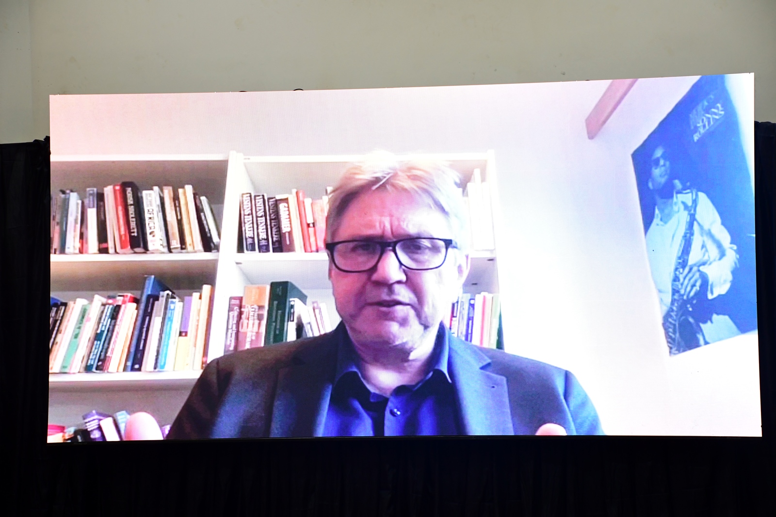 Prof. Steinar Sætre addresses participants virtually. Capacity Building for Research-Based Teacher Education (CABUTE), Norad, NORHED II project, 3rd East African Teacher Education Symposium (EATES), 9th to 10th April 2025, under the theme “Curriculum Development and Decolonization of Education in East Africa.” School of Public Health Auditorium, Makerere University, Kampala Uganda, East Africa.