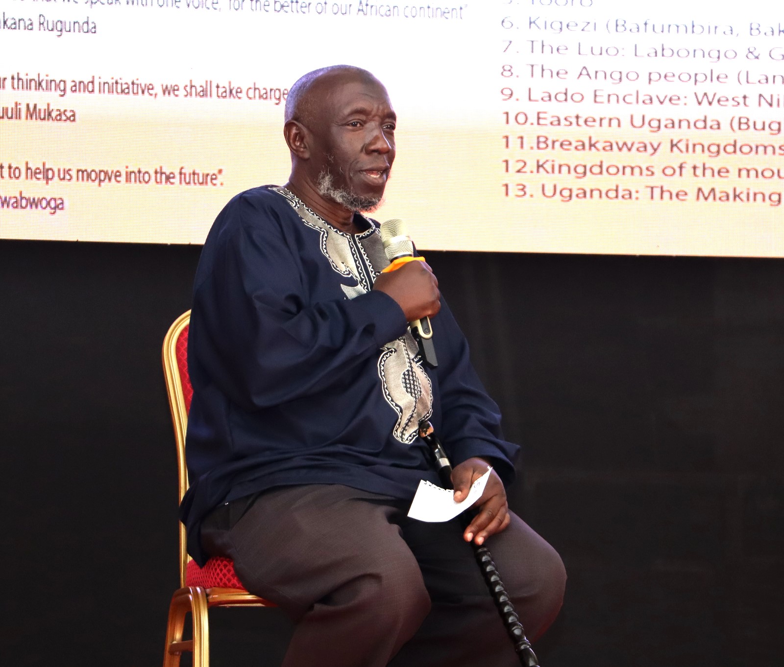 Prof. Abasi Kiyimba moderated the panel discussions. Department of Literature, School of Languages, Literature and Communication, College of Humanities and Social Sciences (CHUSS) screening of Tuko Pamoja, a documentary by Dr. Cindy Magara, Nyati Motion Pictures, 13th May 2025, Main Hall, Makerere University, Kamapala Uganda, East Africa.