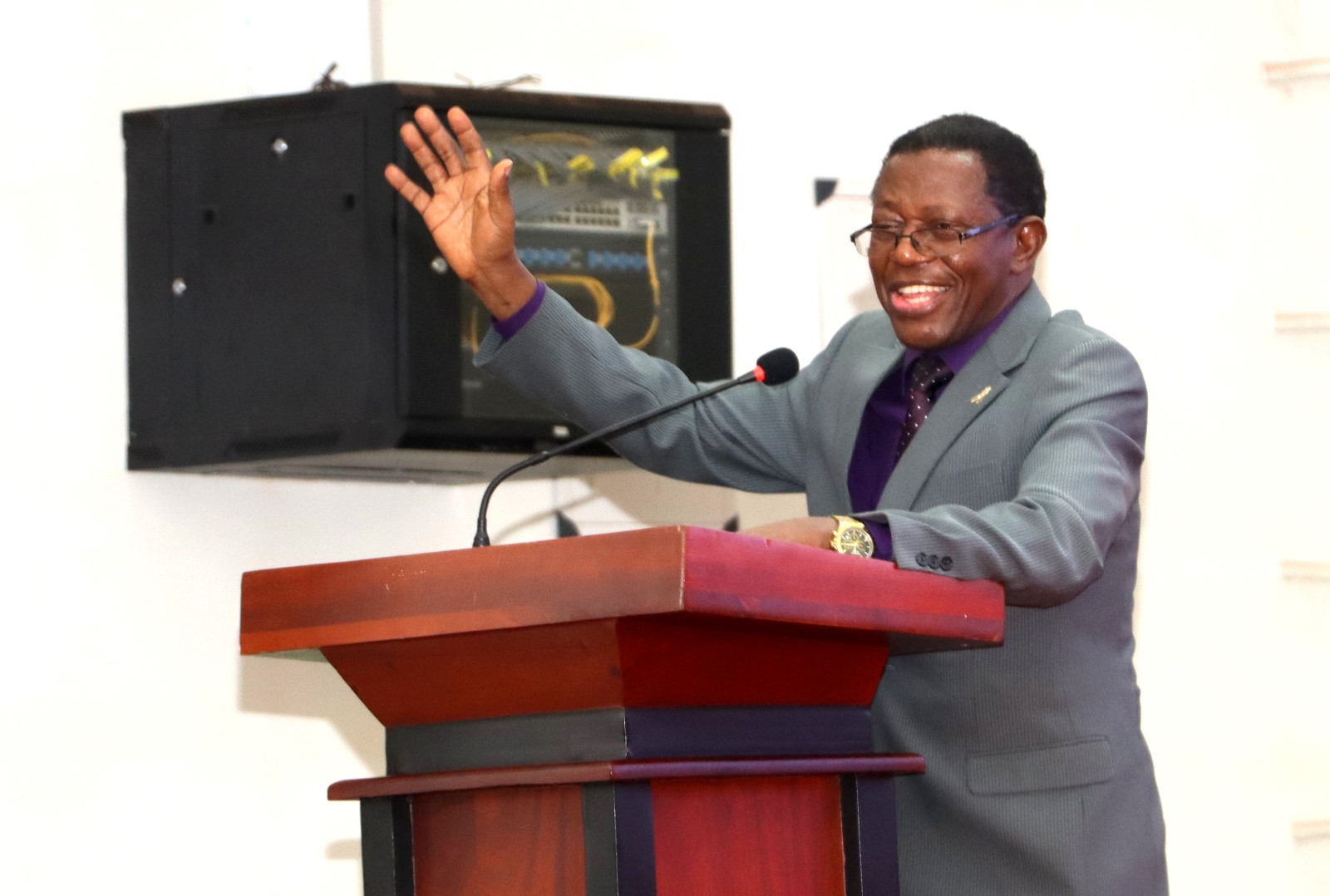 Prof. Buyinza Mukadasi representing the Vice Chancellor. Department of Literature, School of Languages, Literature and Communication, College of Humanities and Social Sciences (CHUSS) screening of Tuko Pamoja, a documentary by Dr. Cindy Magara, Nyati Motion Pictures, 13th May 2025, Main Hall, Makerere University, Kamapala Uganda, East Africa.