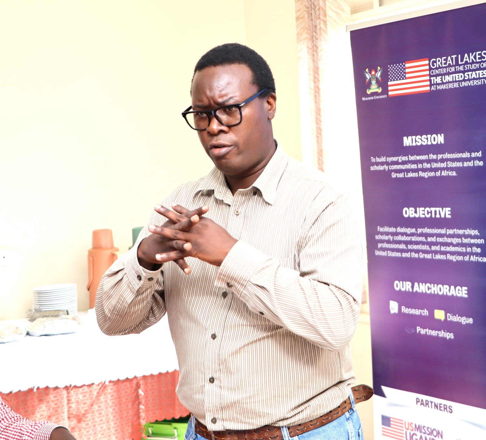 Dr. Ssempijja Nicholas presenting on Jazz Music. The Centre for United States Studies at Makerere University held its first research review workshop, marking the beginning of an ambitious academic project to publish a book examining the historical and contemporary relations between the United States and Uganda, 28th April 2025, Kampala, East Africa.
